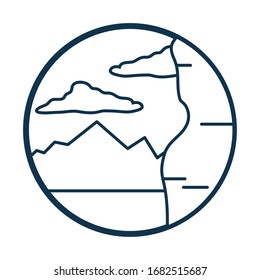 mountain and clouds line style icon design, Landscape nature earth eco ecology conservation bio environment and outdoor theme Vector illustration