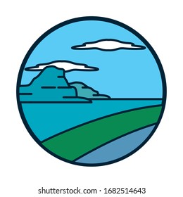 Bergwolken, Straßenleinen und Füllstil-Ikonendesign, Landscape Nature Earth Ökologie Naturschutz Bio-Umwelt und Outdoor-Vektorillustration Illustration