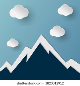 Mountain and clouds simple paper cut style
