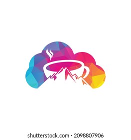 Mountain Coffee cloud shape concept Logo Template Design. coffee logo design icon