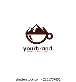 Mountain coffee cup logo design. The logo type consists of cups and mountains, simple, elegant, luxurious, professional and memorable