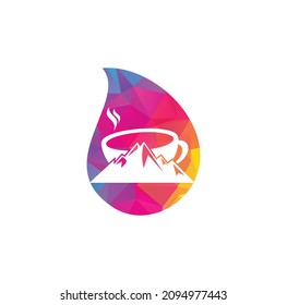 Mountain Coffee drop shape concept Logo Template Design. coffee logo design icon	