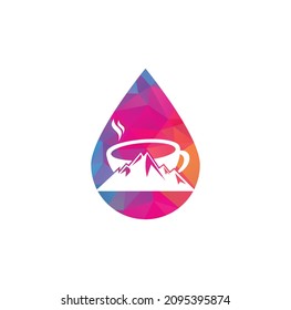 Mountain Coffee drop shape concept Logo Template Design. coffee logo design icon	