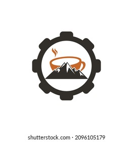 Mountain Coffee gear shape concept Logo Template Design. coffee logo design icon