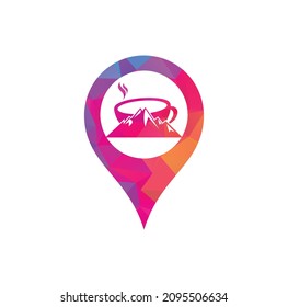 Mountain Coffee gps shape concept Logo Template Design. coffee logo design icon