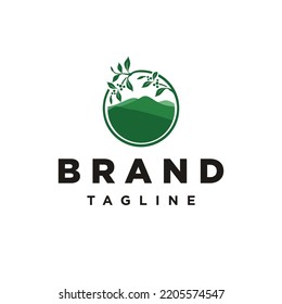 Mountain and coffee green logo vector ilustration template