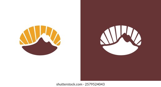 mountain coffee logo combines 
coffee, sunrise and mountain elements