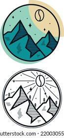 Mountain Coffee Logo, A design that puts forward the theme of adventure, combines the theme of coffee, and inspiration from images of mountains.