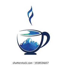 Mountain coffee logo design vector. Coffee Mountain Logo Template Design.