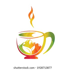 Mountain coffee logo design vector. Coffee Mountain Logo Template Design.