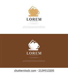 mountain coffee logo design vector, Creative Coffee logo design Vector sign illustration template with mountain in there.