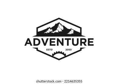 Mountain Cog Gear Logo Design Emblem Badge Icon Symbol Adventure Hiking Outdoor