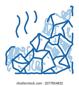 vector de icono de esbozo de colapso de montaña. Señal de colapso de la montaña de arte de la línea de doodle azul dibujada a mano. ilustración de símbolo aislado