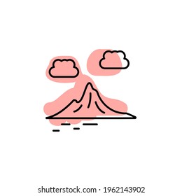 Montaña con el icono del vector de sombra de color en conjunto de aventura