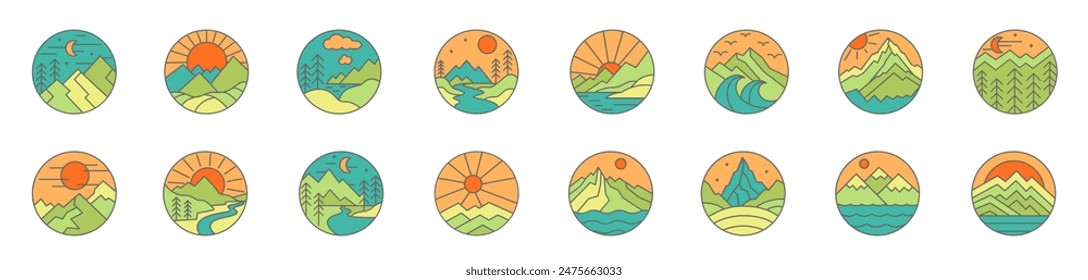 Mountain colorful vintage badge icon logo set