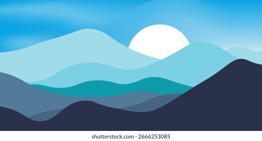 Mountain colors, with translucent wave blue background, sunset, abstract glass shapes, modern background, illustration design eps10