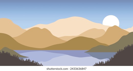 Mountain colors, translucent waves, sunset, abstract glass shapes, modern background, design vector illustration