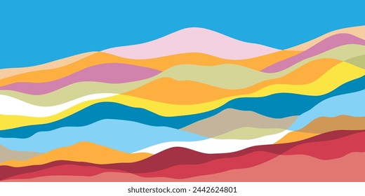 Mountain colors, translucent waves, sunset, abstract glass shapes, modern background, design vector illustration