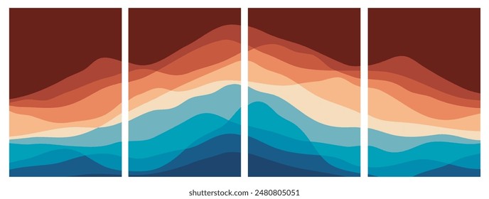 Mountain colors, translucent waves, sunset, abstract glass shapes, modern background, design vector illustration