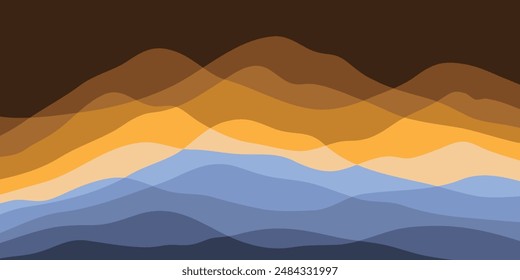 Mountain colors, translucent waves, sunset, abstract glass shapes, modern background, design vector illustration