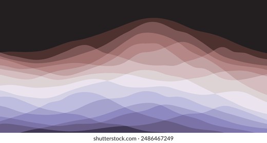 Colores de montaña, ondas translúcidas, puesta del sol, Formas de vidrio abstracto, fondo moderno, Ilustración vectorial de diseño