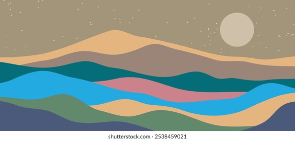 Mountain colors, translucent waves, sunset, abstract glass shapes, modern background, design vector illustration
