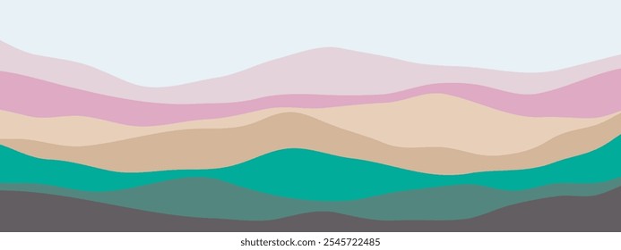 Mountain colors, translucent waves, sunset, abstract glass shapes, modern background, design vector illustration