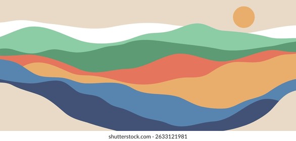 Mountain colors, translucent waves, sunset, abstract glass shapes, modern background, design vector illustration