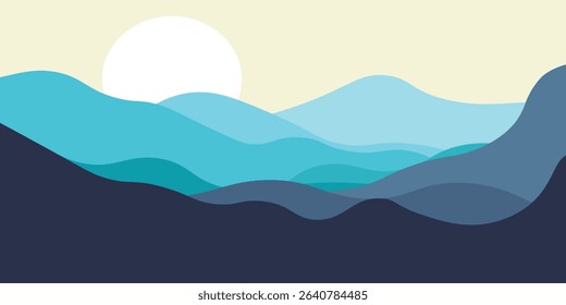 Mountain colors, translucent waves, sunset, abstract glass shapes, modern background, design vector illustration