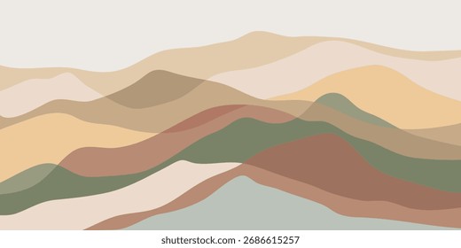 Mountain colors, translucent waves, sunset, abstract glass shapes, modern background, design vector illustration