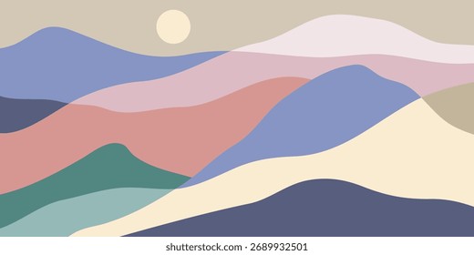 Mountain colors, translucent waves, sunset, abstract glass shapes, modern background, design vector illustration
