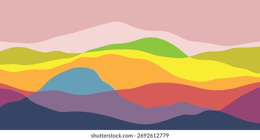 Mountain colors, translucent waves, sunset, abstract glass shapes, modern background, design vector illustration