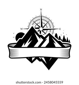 Mountain and compass adventure badge logo