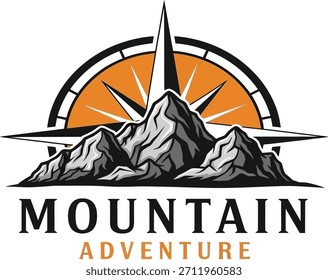Logotipo de aventura de brújula de montaña: tema de exploración audaz