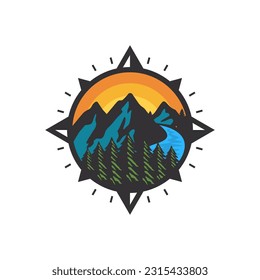 Montaña Compass Adventure Logo Design, Brand Identity Logs Designs Vector Illustration Template