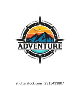 Montaña Compass Adventure Logo Design, Brand Identity Logs Designs Vector Illustration Template