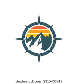 Mountain Compass Adventure Logo Design, Brand Identity Logos Designs Vector Illustration Template