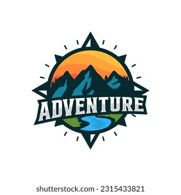 Montaña Compass Adventure Logo Design, Brand Identity Logs Designs Vector Illustration Template