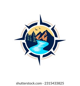 Mountain Compass Adventure Logo Design, Brand Identity Logos Designs Vector Illustration Template