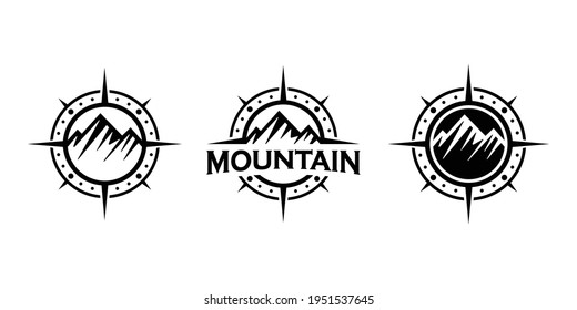 Mountain and compass concept, adventure or journey logo design inspiration