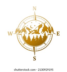 Mountain Compass Illustration Clip Art Design Shape. Adventure Wanderlust Silhouette Icon Vector.