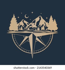 Mountain Compass Illustration Clip Art Design Shape  Travel Camping Silhouette Icon Vector 