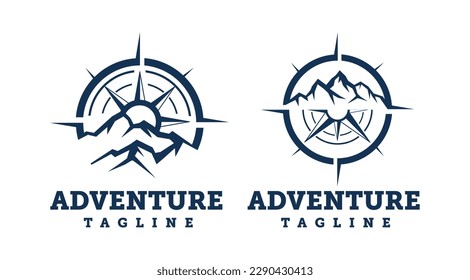 Mountain compass logo design template. Compass silhouette logo clipart. Adventure logo