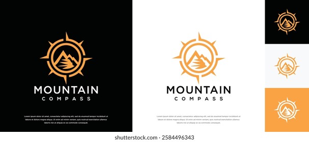 Mountain compass logo design. Compass logo template with mountain. Adventure logo symbol icon
