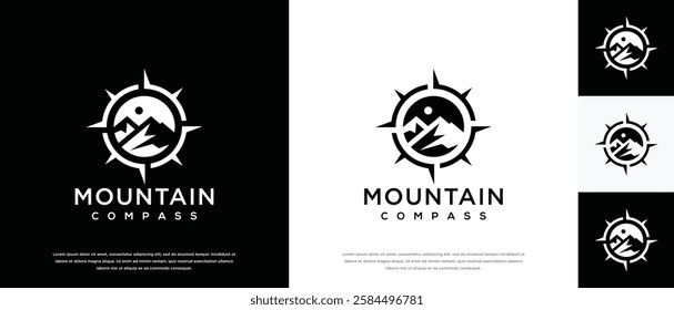 Mountain compass logo design. Compass logo template with mountain. Adventure logo symbol icon