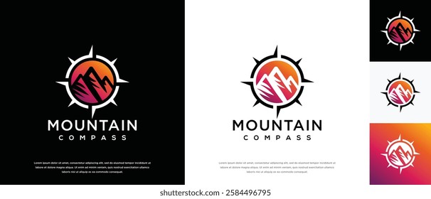 Mountain compass logo design. Compass logo template with mountain. Adventure logo symbol icon