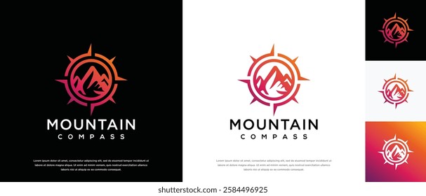 Mountain compass logo design. Compass logo template with mountain. Adventure logo symbol icon