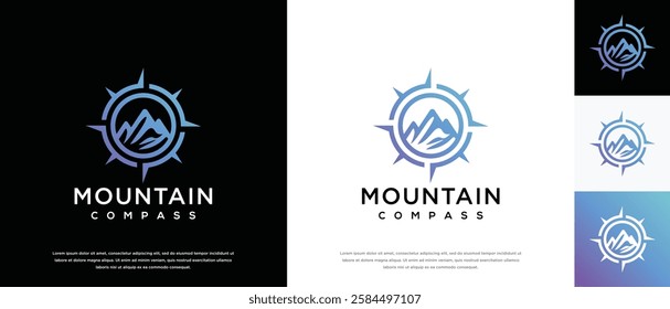 Mountain compass logo design. Compass logo template with mountain. Adventure logo symbol icon