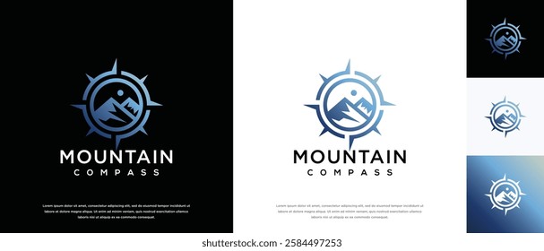 Mountain compass logo design. Compass logo template with mountain. Adventure logo symbol icon