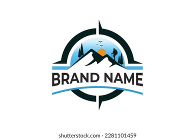 mountain compass logo. Hiking adventure Mountain Outdoor wilderness travel logo